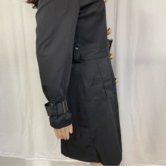 INC Double Breasted Belted Long Lightweight Trench Coat Black Gold Buttons S - Picture 6 of 15